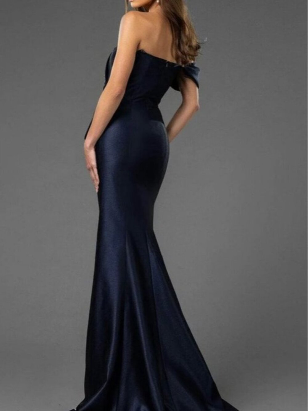 NWT Terani Couture 251E4555 One Shoulder Mother of the Bride Dress Navy size 8 - Picture 3 of 7